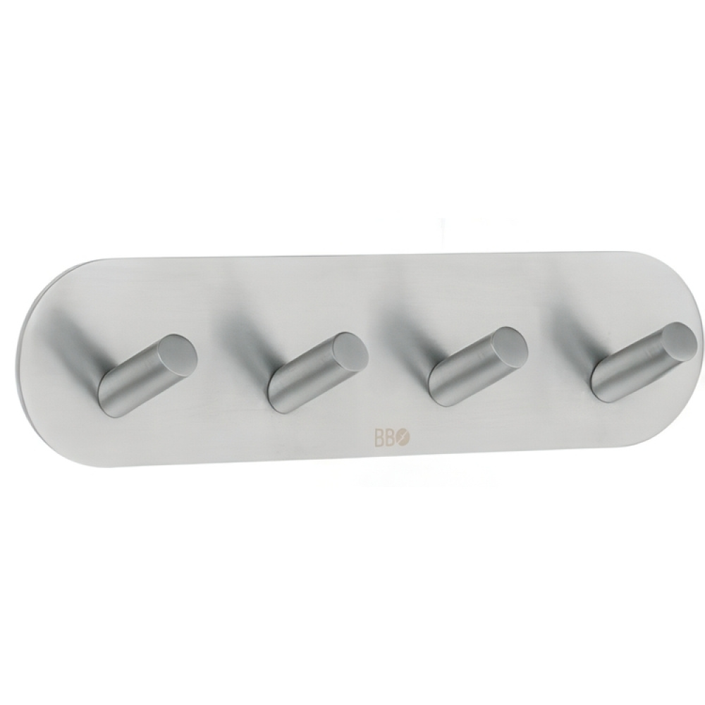 Kroklist, 4 krokar, Självhäftande, Rund, BESLAGSBODEN, 19,2 x H 4,8 cm, Borstat rostfritt stål i gruppen Förvaring / Magneter och självhäftande / Självhäftande krokar hos SmartaSaker.se (41584)