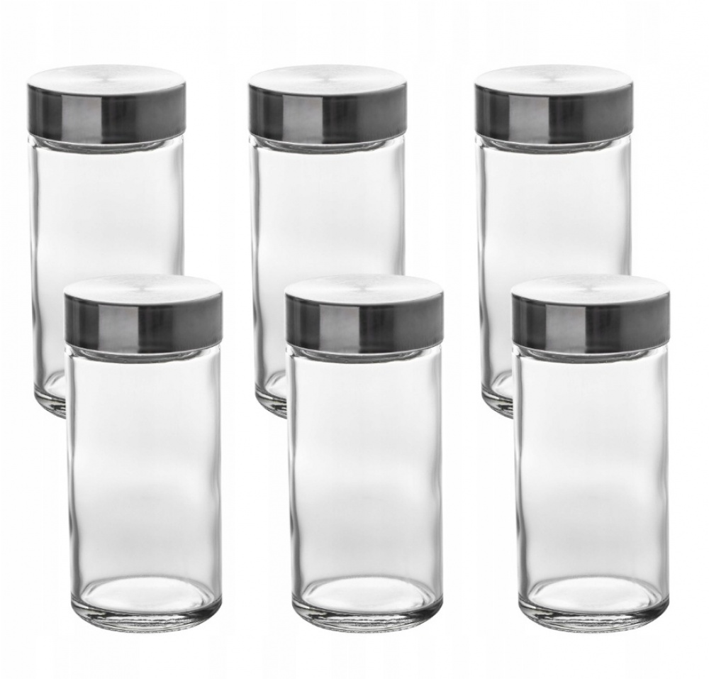 Kryddburkar i glas med metallock, 6 st, GLASS SPICE POTS, Ø 4,5 x H 9,5 cm, Klar / Silver i gruppen Förvaring / Köksförvaring / Organisera köksskåp / Kryddställ hos SmartaSaker.se (41591)