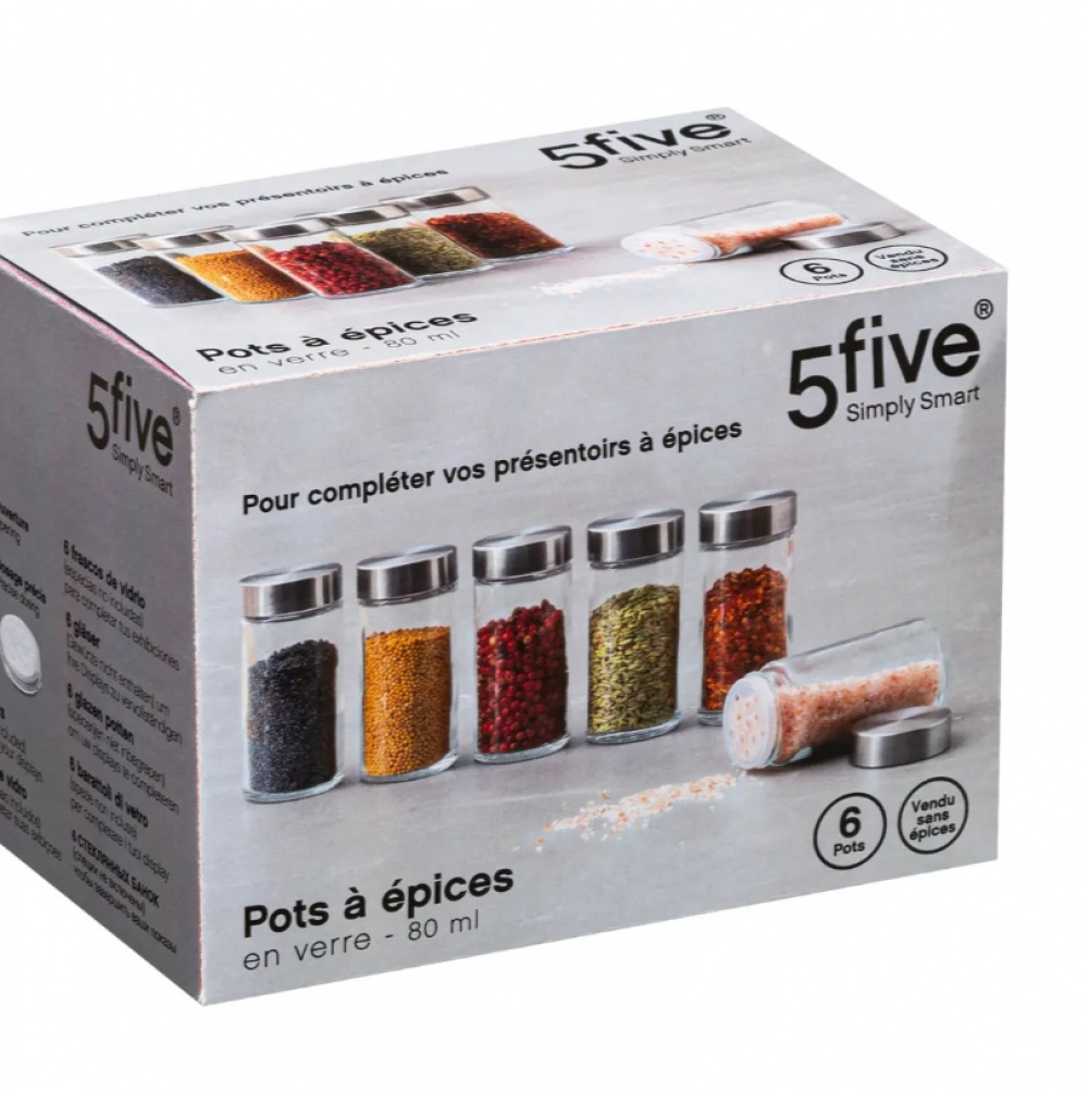 Kryddburkar i glas med metallock, 6 st, GLASS SPICE POTS, Ø 4,5 x H 9,5 cm, Klar / Silver i gruppen Förvaring / Köksförvaring / Organisera köksskåp / Kryddställ hos SmartaSaker.se (41591)