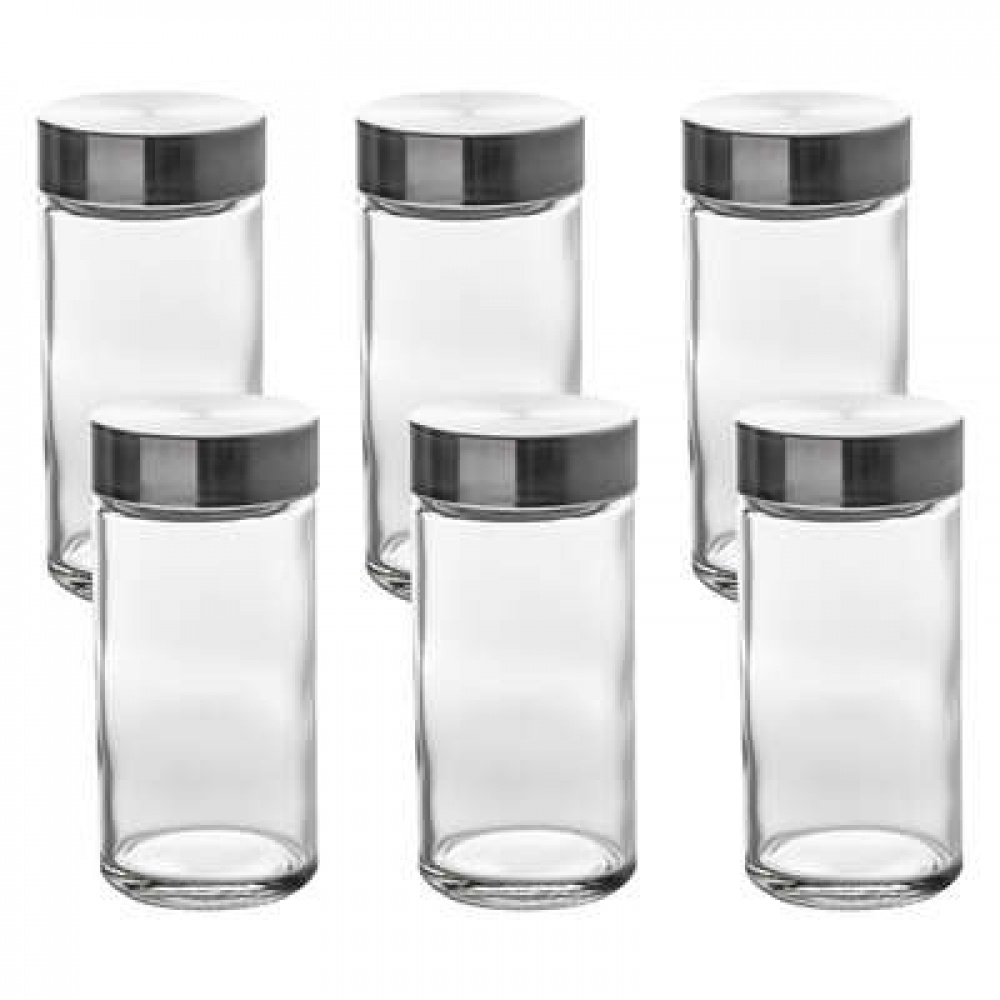 Kryddburkar i glas med metallock, 6 st, GLASS SPICE POTS, Ø 4,5 x H 9,5 cm, Klar / Silver i gruppen Förvaring / Köksförvaring / Organisera köksskåp / Kryddställ hos SmartaSaker.se (41591)