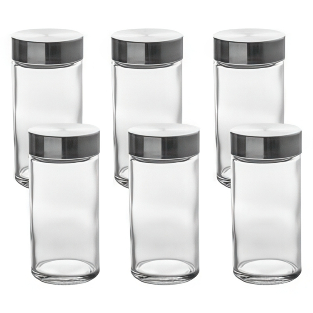 Kryddburkar i glas med metallock, 6 st, GLASS SPICE POTS, Ø 4,5 x H 9,5 cm, Klar / Silver i gruppen Förvaring / Köksförvaring / Organisera köksskåp / Kryddhyllor hos SmartaSaker.se (41591)