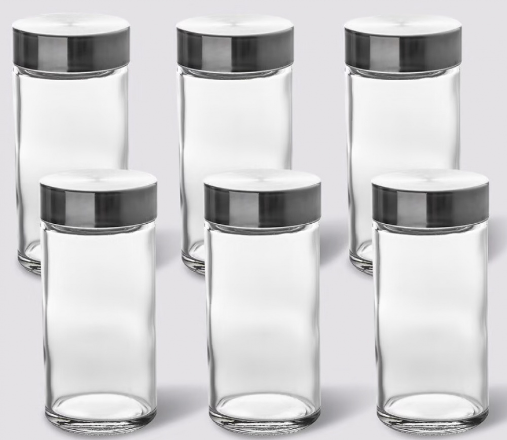 Kryddburkar i glas med metallock, 6 st, GLASS SPICE POTS, Ø 4,5 x H 9,5 cm, Klar / Silver i gruppen Förvaring / Köksförvaring / Organisera köksskåp / Kryddställ hos SmartaSaker.se (41591)
