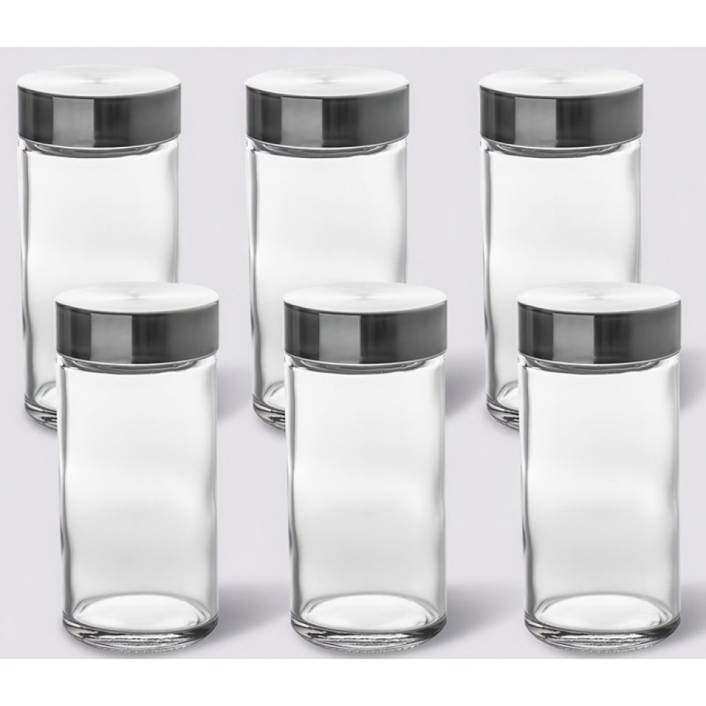 Kryddburkar i glas med metallock, 6 st, GLASS SPICE POTS, Ø 4,5 x H 9,5 cm, Klar / Silver i gruppen Förvaring / Köksförvaring / Organisera köksskåp / Kryddhyllor hos SmartaSaker.se (41591)
