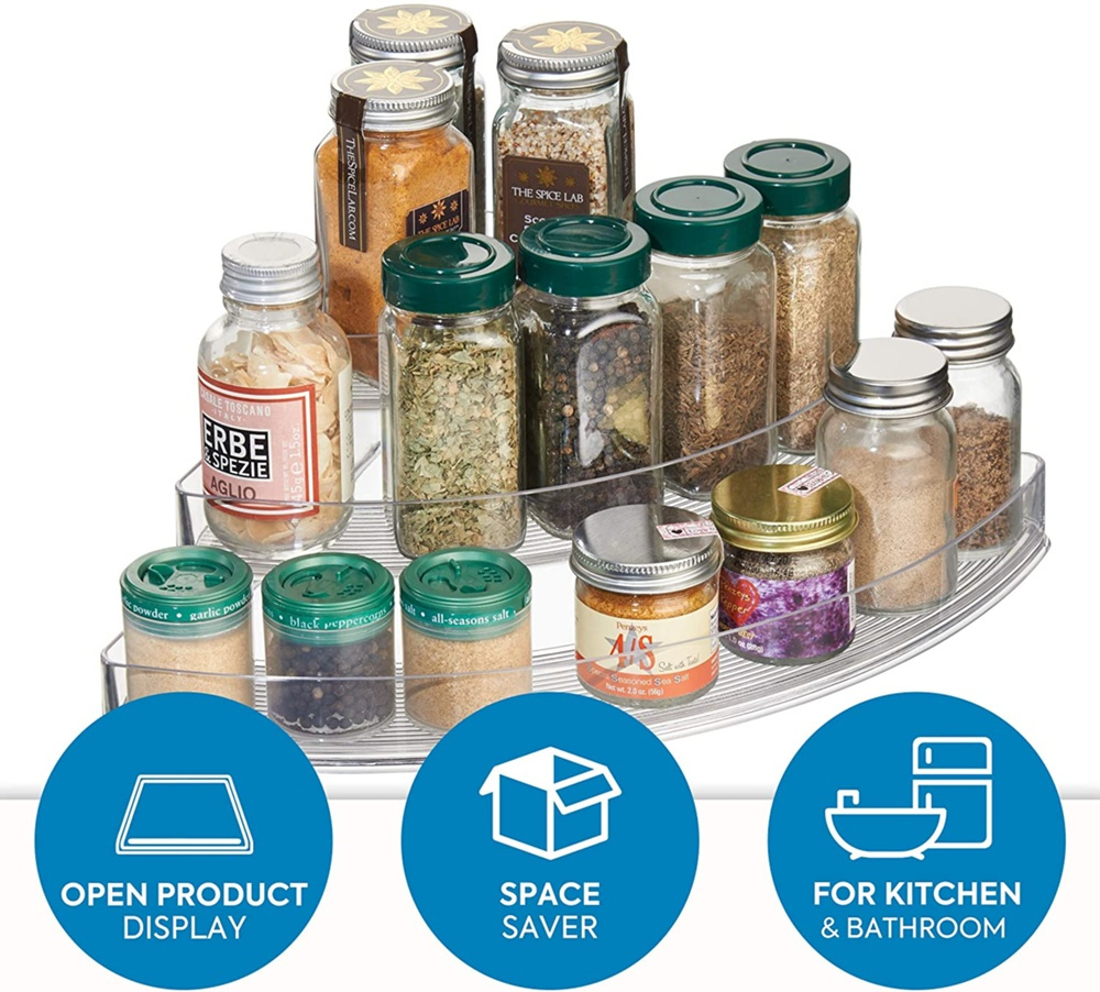 Kryddhylla för hörn, i 3 plan, CORNER SPICE RACK, 35,5 x x 25,5 x H 10 cm, Transparent i gruppen Förvaring / Köksförvaring / Organisera köksskåp / Kryddställ hos SmartaSaker.se (41592)