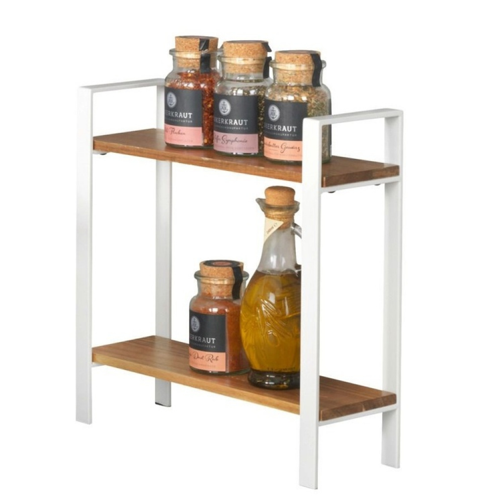 Kryddhylla för köksbänken, ACACIA DOUBLE SHELF, 32 x 11 x H 33 cm, Vit / Brun i gruppen Förvaring / Köksförvaring / Organisera köksskåp hos SmartaSaker.se (41593)