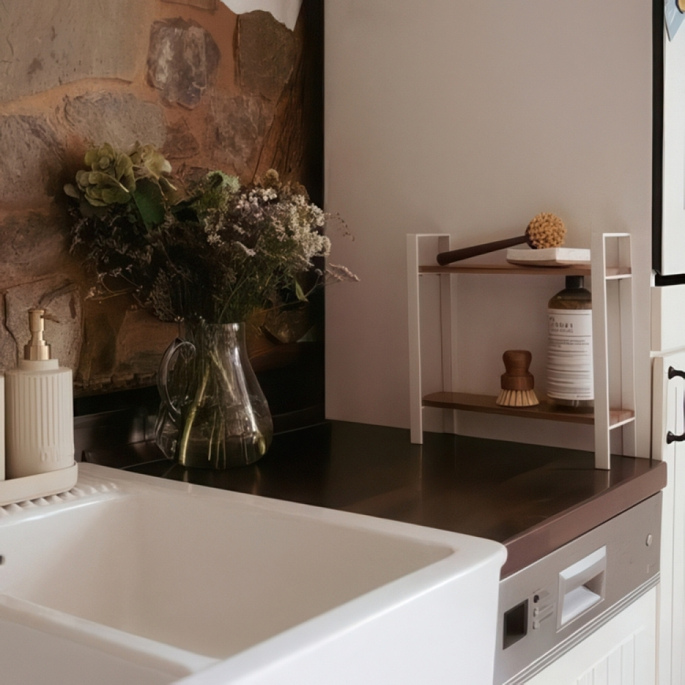 Kryddhylla för köksbänken, ACACIA DOUBLE SHELF, 32 x 11 x H 33 cm, Vit / Brun i gruppen Förvaring / Köksförvaring / Organisera köksskåp hos SmartaSaker.se (41593)