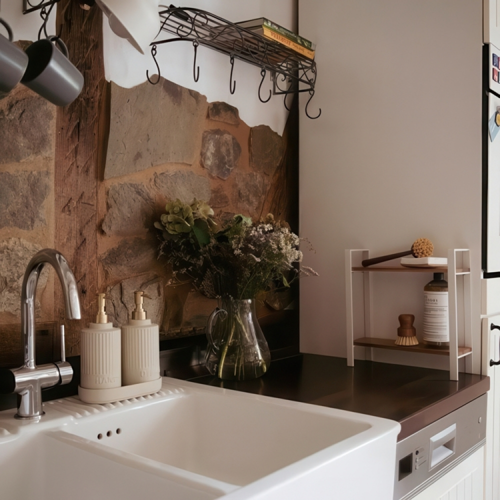 Kryddhylla för köksbänken, ACACIA DOUBLE SHELF, 32 x 11 x H 33 cm, Vit / Brun i gruppen Förvaring / Köksförvaring / Organisera köksskåp hos SmartaSaker.se (41593)