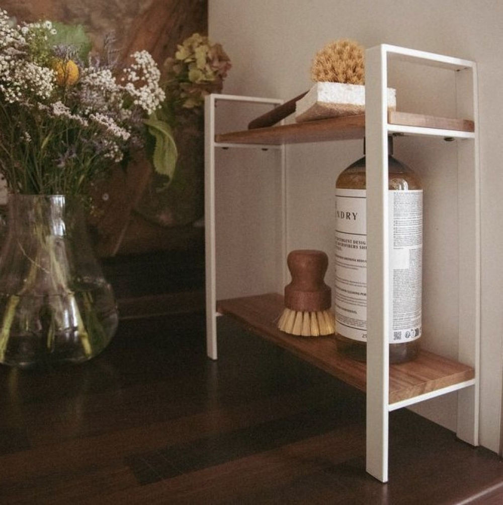 Kryddhylla för köksbänken, ACACIA DOUBLE SHELF, 32 x 11 x H 33 cm, Vit / Brun i gruppen Förvaring / Köksförvaring / Organisera köksskåp hos SmartaSaker.se (41593)
