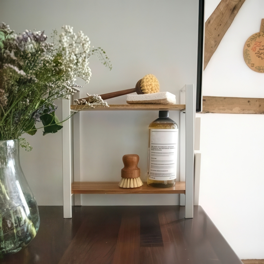 Kryddhylla för köksbänken, ACACIA DOUBLE SHELF, 32 x 11 x H 33 cm, Vit / Brun i gruppen Förvaring / Köksförvaring / Organisera köksskåp hos SmartaSaker.se (41593)