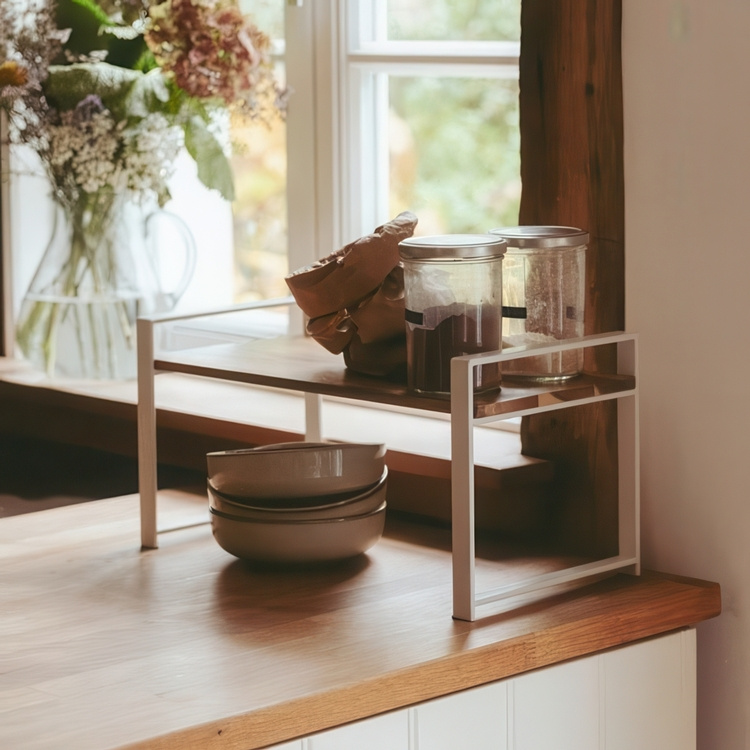 Kryddhylla för köksbänken, ACACIA SINGLE SHELF, 40 x 20 x H 20 cm, Vit / Brun i gruppen Förvaring / Köksförvaring / Organisera köksskåp hos SmartaSaker.se (41594)