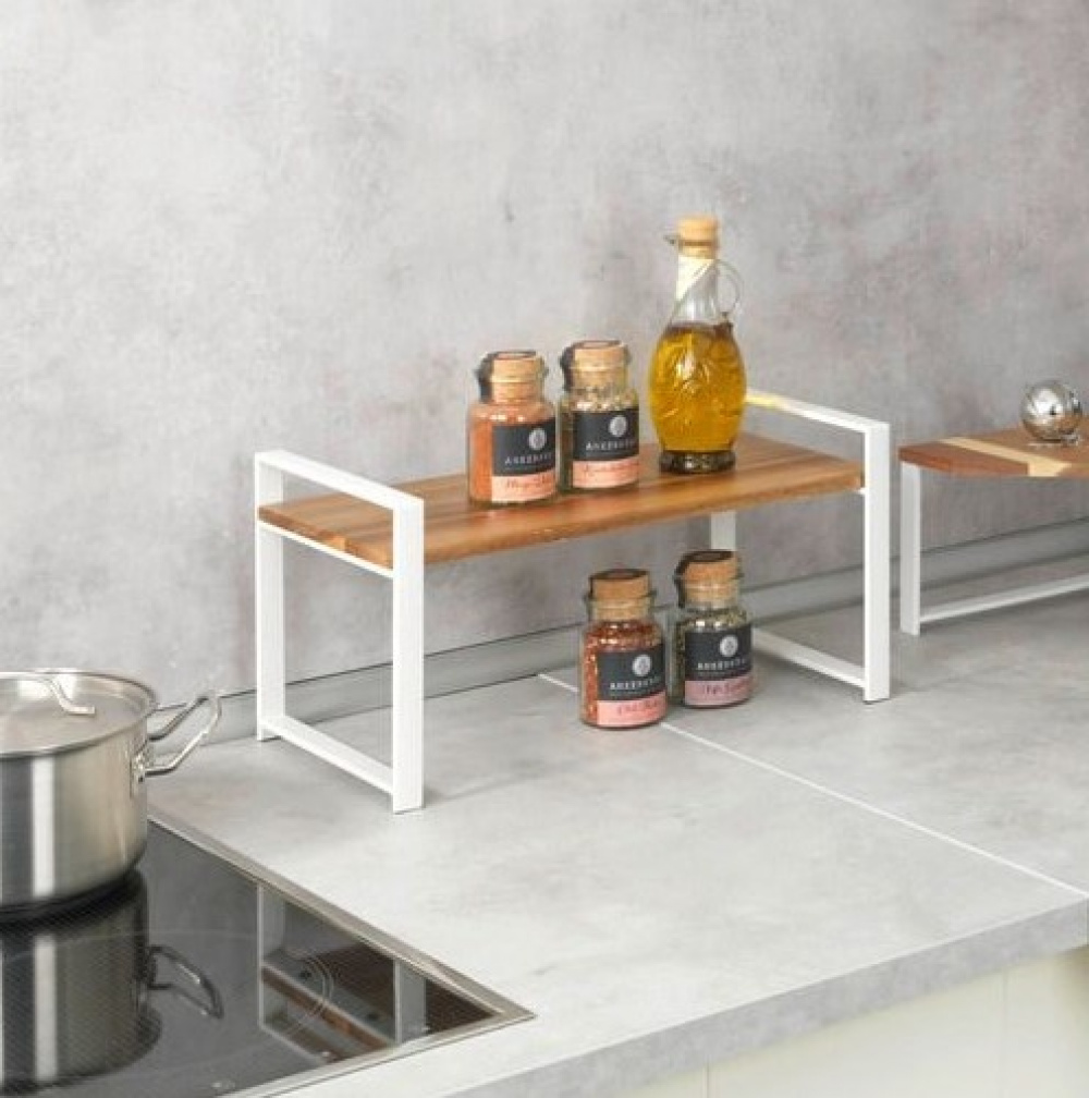 Kryddhylla för köksbänken, ACACIA SINGLE SHELF, 40 x 20 x H 20 cm, Vit / Brun i gruppen Förvaring / Köksförvaring / Organisera köksskåp hos SmartaSaker.se (41594)