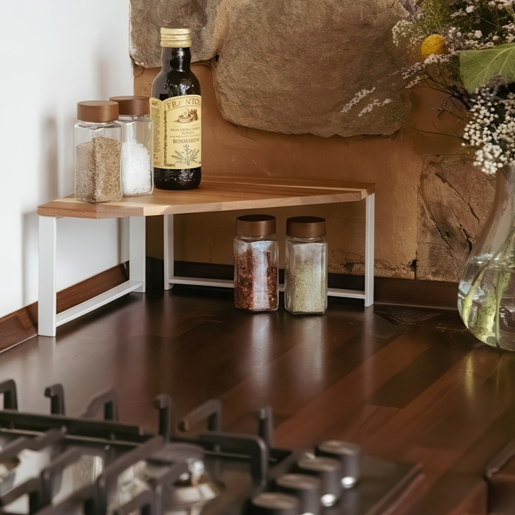 Kryddhylla för köksbänken, ACACIA SMALL CORNER SHELF, 30 x 30 x H 15cm, Vit / Brun i gruppen Förvaring / Köksförvaring / Organisera köksskåp / Kryddhyllor hos SmartaSaker.se (41595)