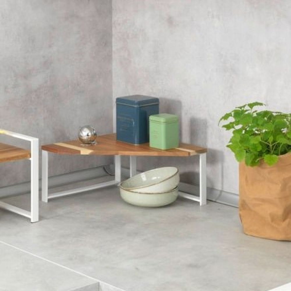 Kryddhylla för köksbänken, ACACIA SMALL CORNER SHELF, 30 x 30 x H 15cm, Vit / Brun i gruppen Förvaring / Köksförvaring / Organisera köksskåp / Kryddställ hos SmartaSaker.se (41595)