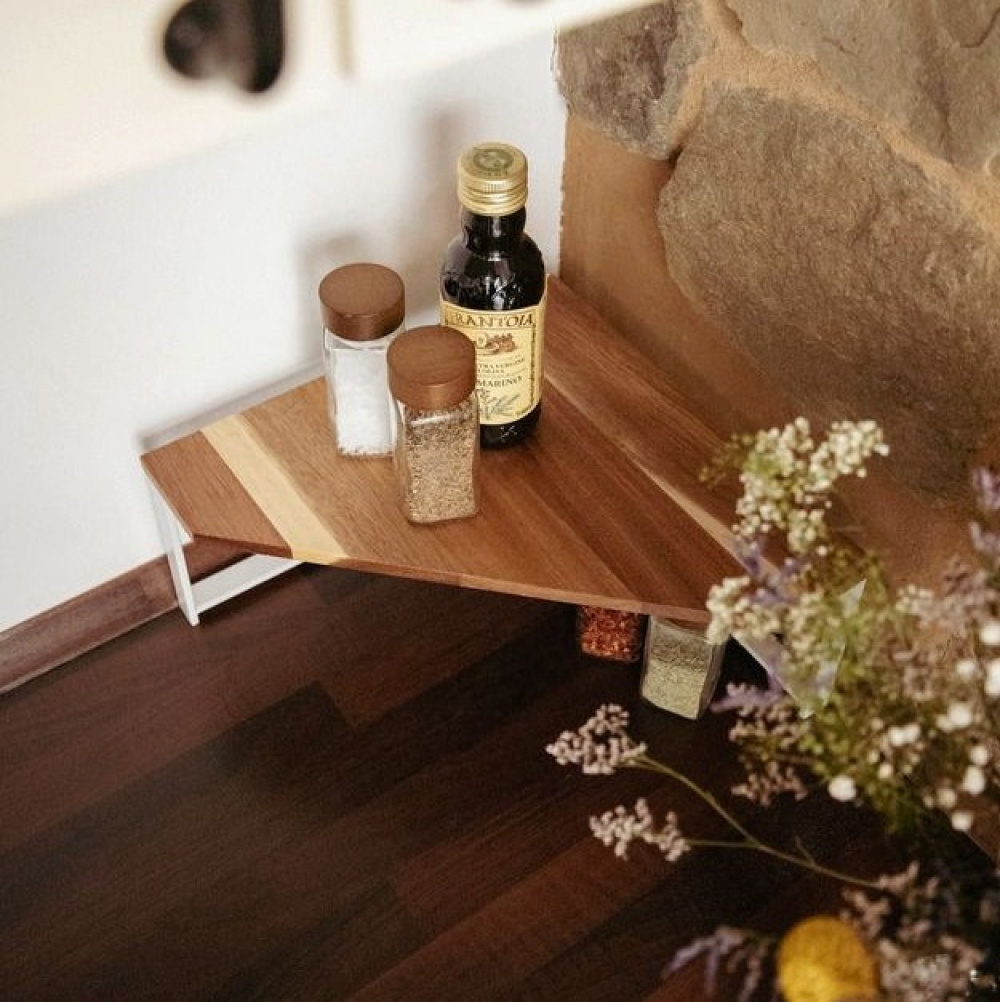 Kryddhylla för köksbänken, ACACIA SMALL CORNER SHELF, 30 x 30 x H 15cm, Vit / Brun i gruppen Förvaring / Köksförvaring / Organisera köksskåp / Kryddställ hos SmartaSaker.se (41595)