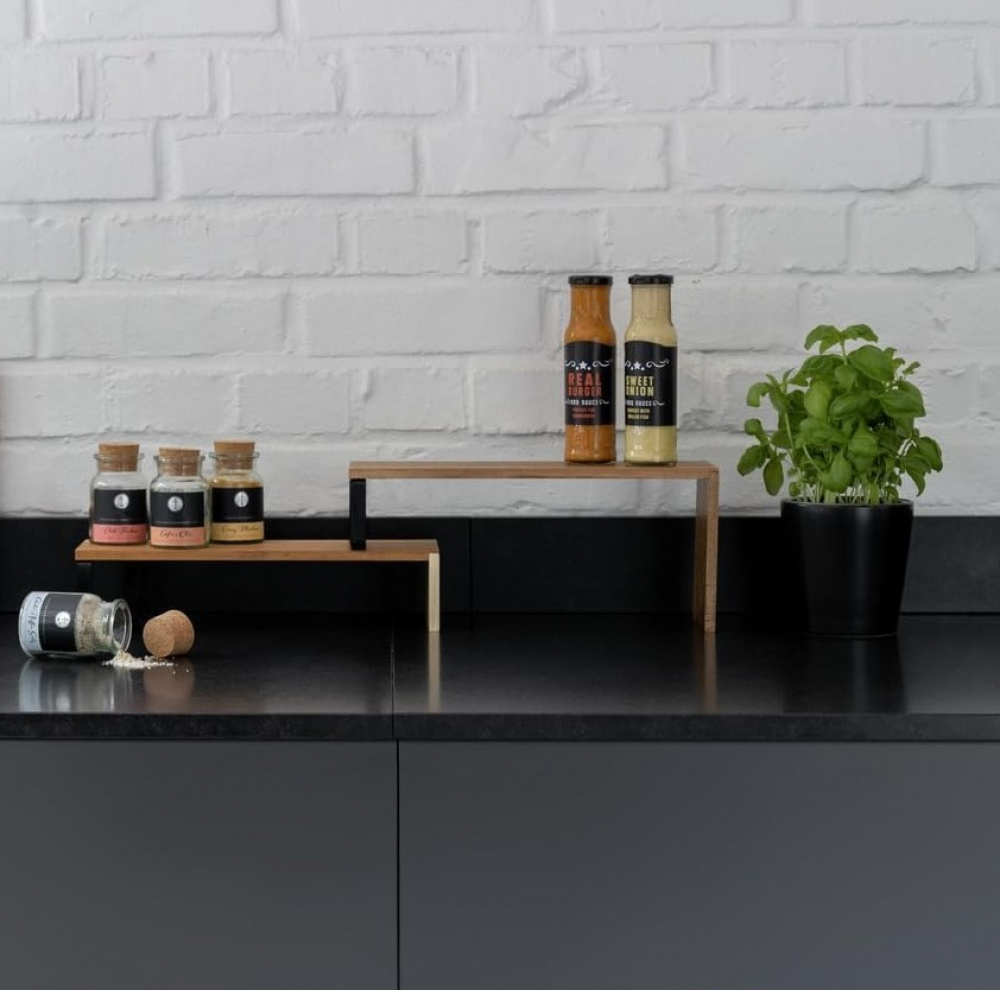 Kryddhylla för köksbänken, 2-delad, ACACIA KITCHEN SHELF, Brun / Svart i gruppen Förvaring / Köksförvaring / Organisera köksskåp / Kryddställ hos SmartaSaker.se (41596)