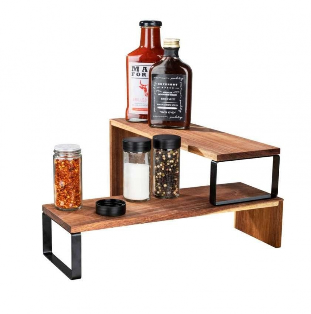 Kryddhylla för köksbänken, 2-delad, ACACIA KITCHEN SHELF, Brun / Svart i gruppen Förvaring / Köksförvaring / Organisera köksskåp / Kryddställ hos SmartaSaker.se (41596)