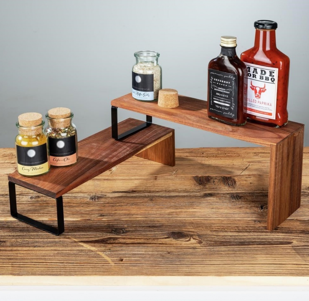 Kryddhylla för köksbänken, 2-delad, ACACIA KITCHEN SHELF, Brun / Svart i gruppen Förvaring / Köksförvaring / Organisera köksskåp / Kryddställ hos SmartaSaker.se (41596)