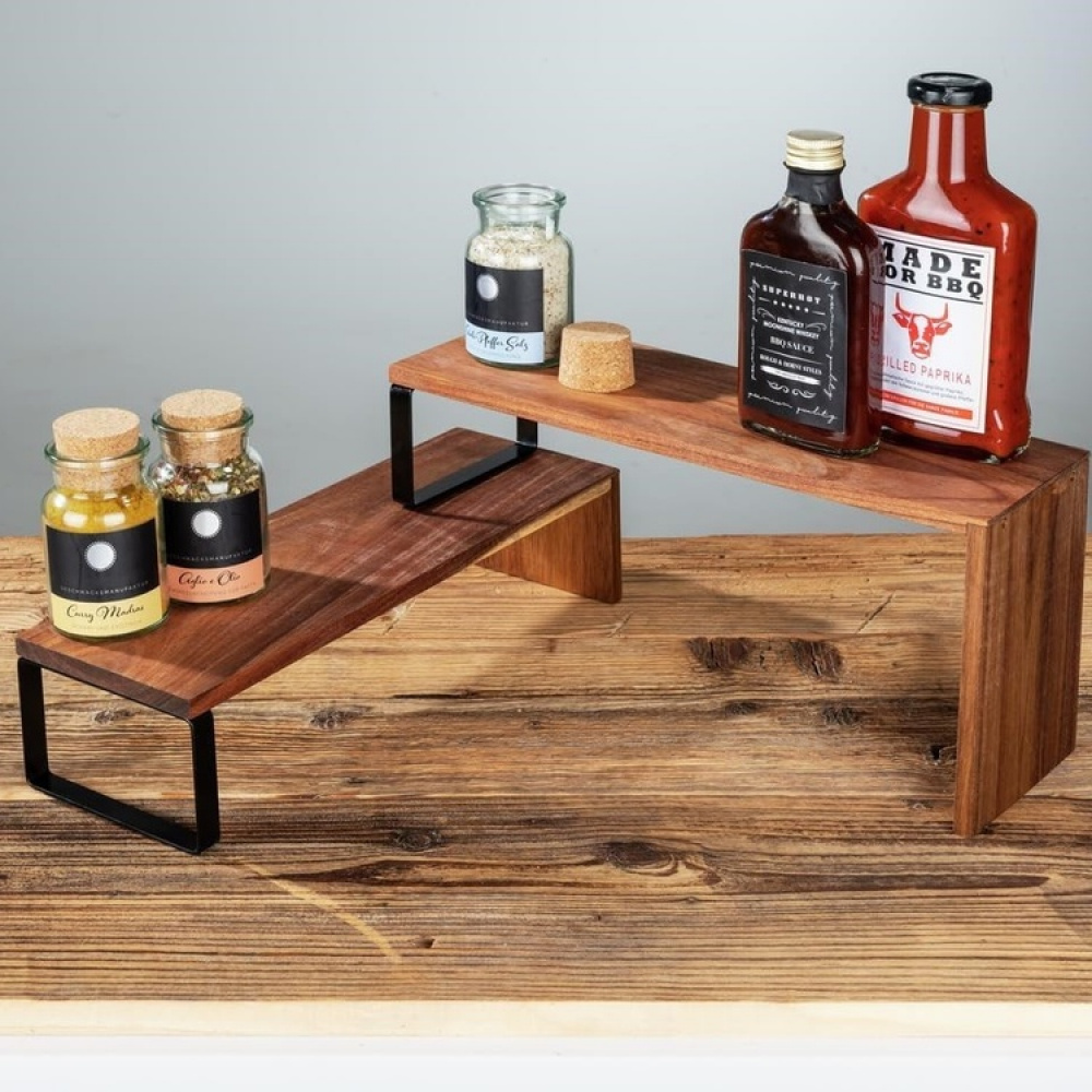 Kryddhylla för köksbänken, 2-delad, ACACIA KITCHEN SHELF, Brun / Svart i gruppen Förvaring / Köksförvaring / Organisera köksskåp / Kryddhyllor hos SmartaSaker.se (41596)