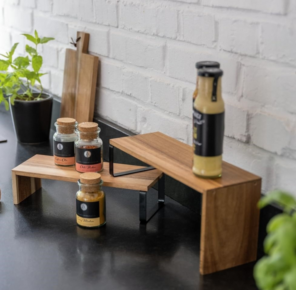 Kryddhylla för köksbänken, 2-delad, ACACIA KITCHEN SHELF, Brun / Svart i gruppen Förvaring / Köksförvaring / Organisera köksskåp / Kryddställ hos SmartaSaker.se (41596)