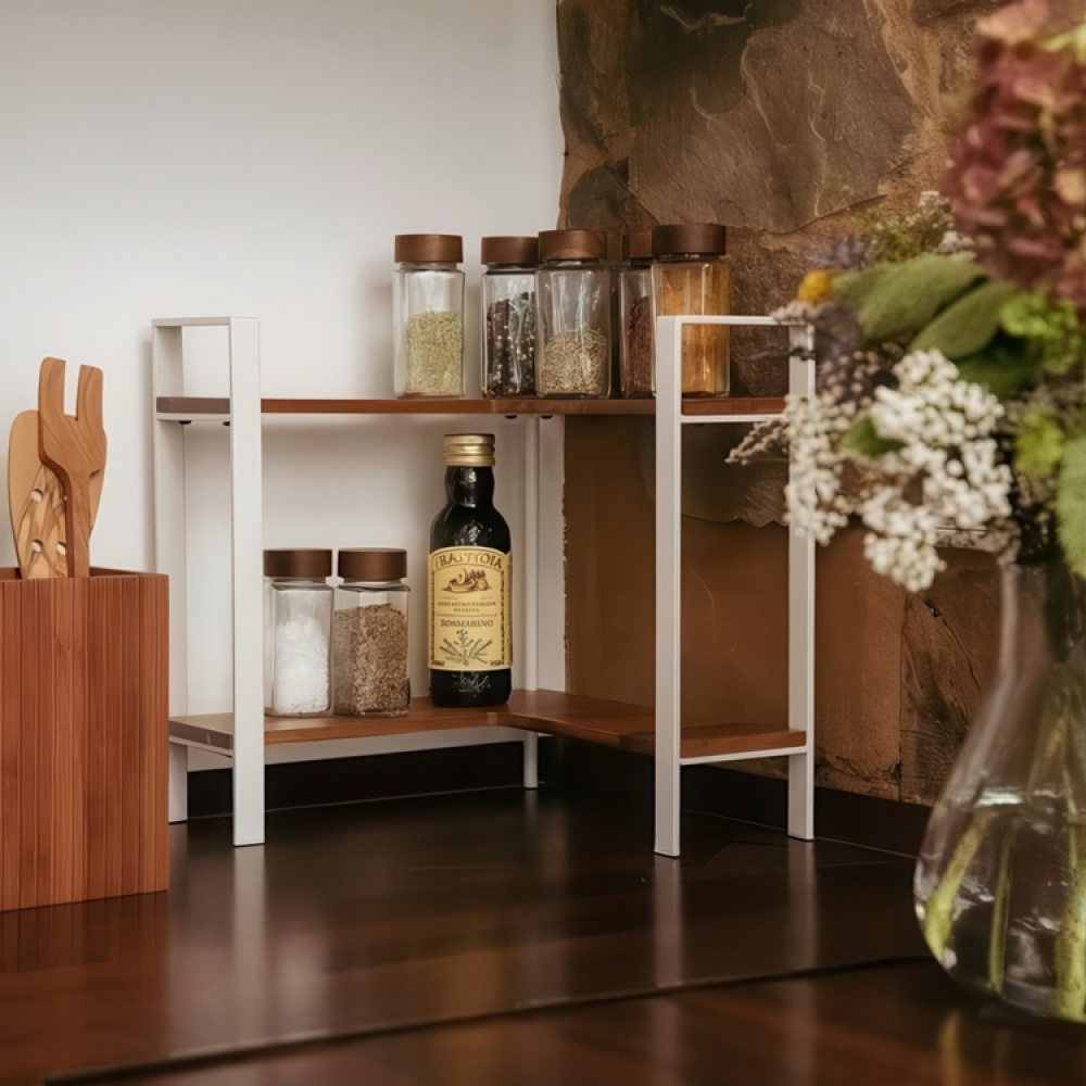 Kryddhylla för köksbänken, ACACIA CORNER SHELF, 30 x 30 x H 33 cm, Vit / Brun i gruppen Förvaring / Köksförvaring hos SmartaSaker.se (41597)