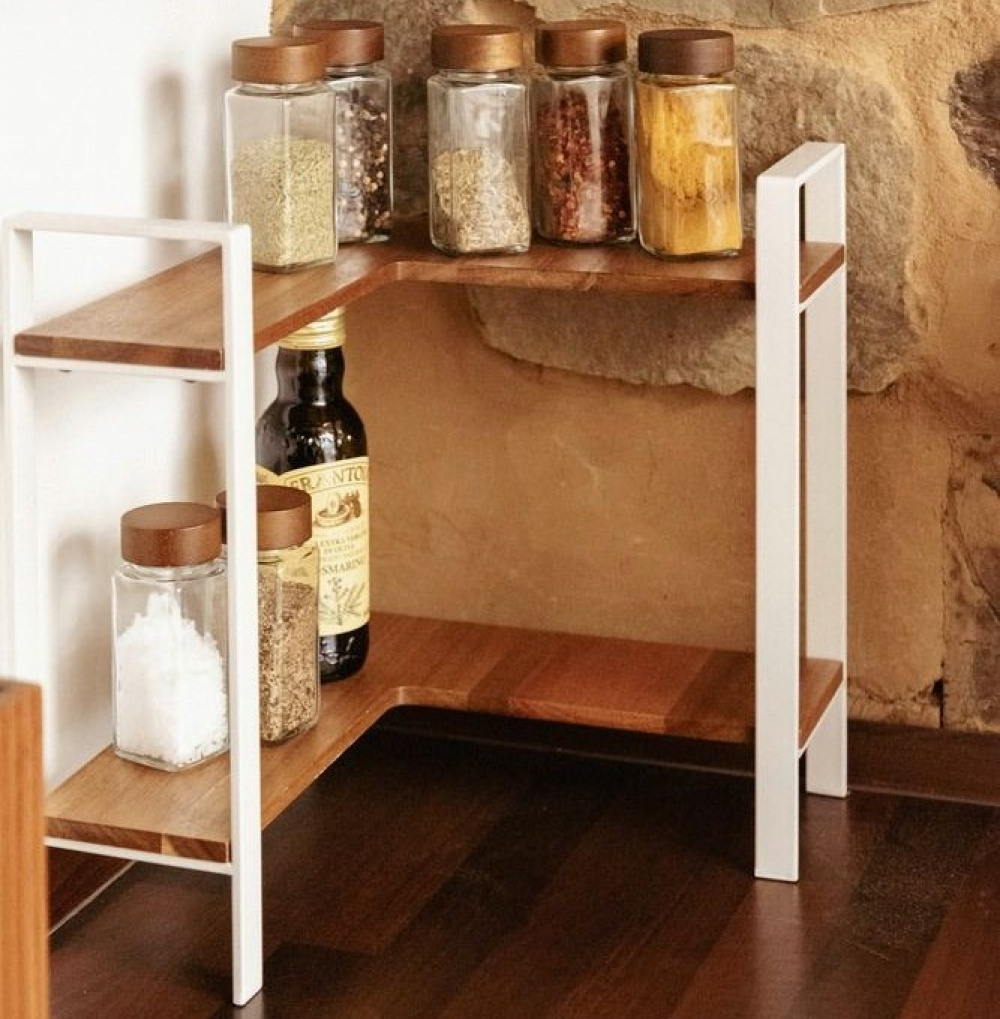 Kryddhylla för köksbänken, ACACIA CORNER SHELF, 30 x 30 x H 33 cm, Vit / Brun i gruppen Förvaring / Köksförvaring hos SmartaSaker.se (41597)