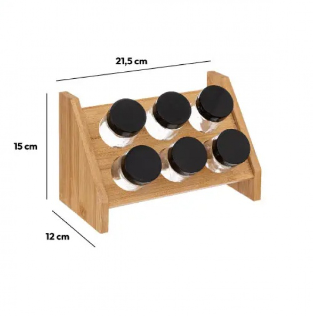 Kryddställ i bambu med 6 glasburkar, BAMBOO SPICE RACK, Natur i gruppen Förvaring / Köksförvaring / Organisera köksskåp / Kryddställ hos SmartaSaker.se (41609)