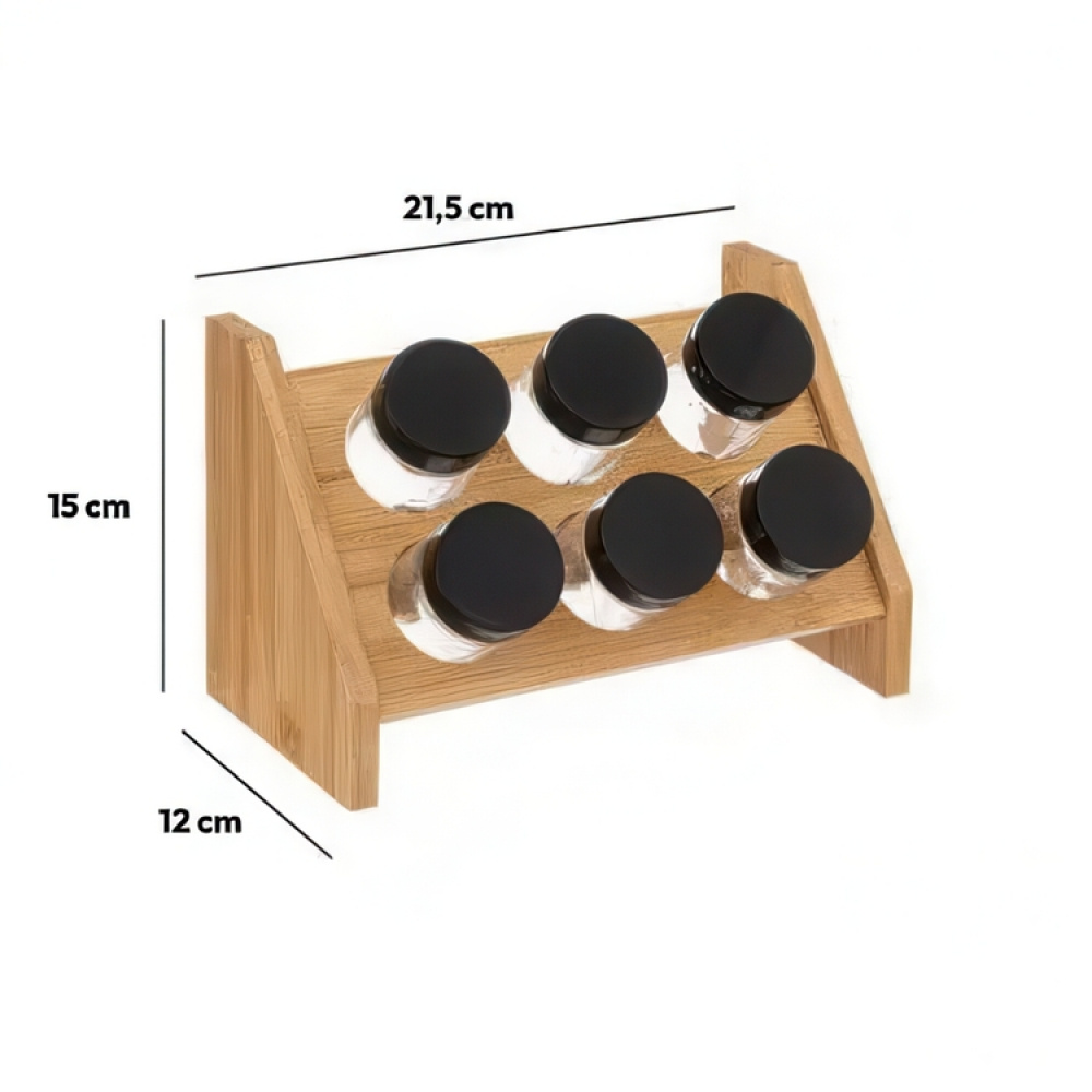 Kryddställ i bambu med 6 glasburkar, BAMBOO SPICE RACK, Natur i gruppen Förvaring / Köksförvaring / Organisera köksskåp / Kryddhyllor hos SmartaSaker.se (41609)