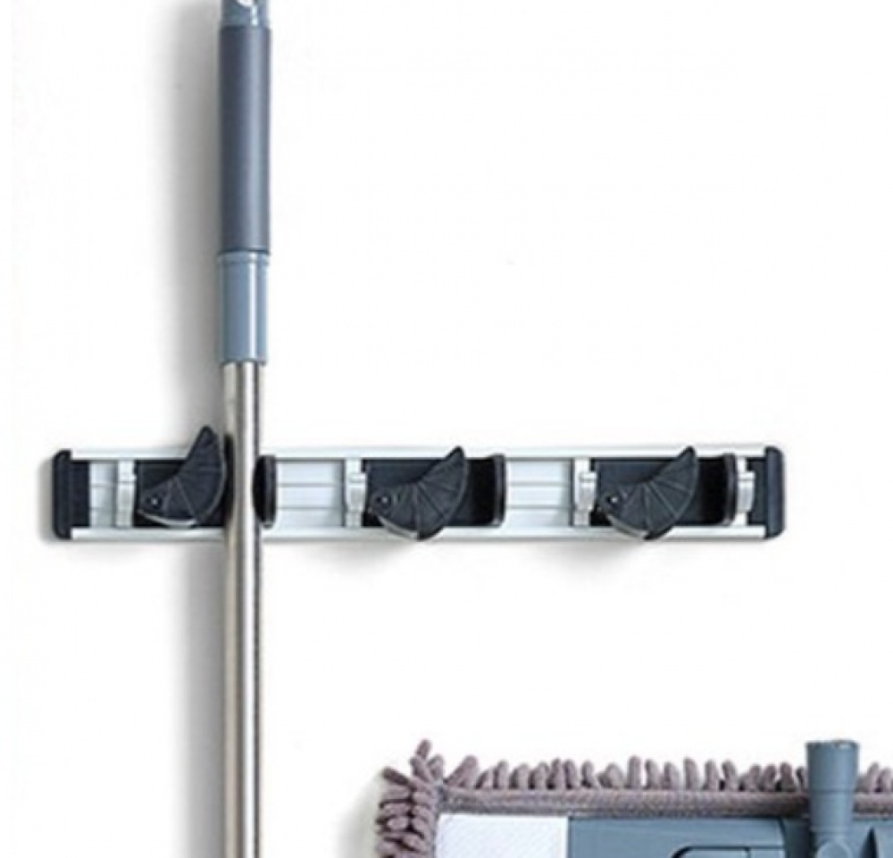 Kvasthållare med krokar, MOP HOLDER, 40 cm, Aluminium / Svart i gruppen Förvaring / Förråd- och garageförvaring / Redskapshållare hos SmartaSaker.se (41623)