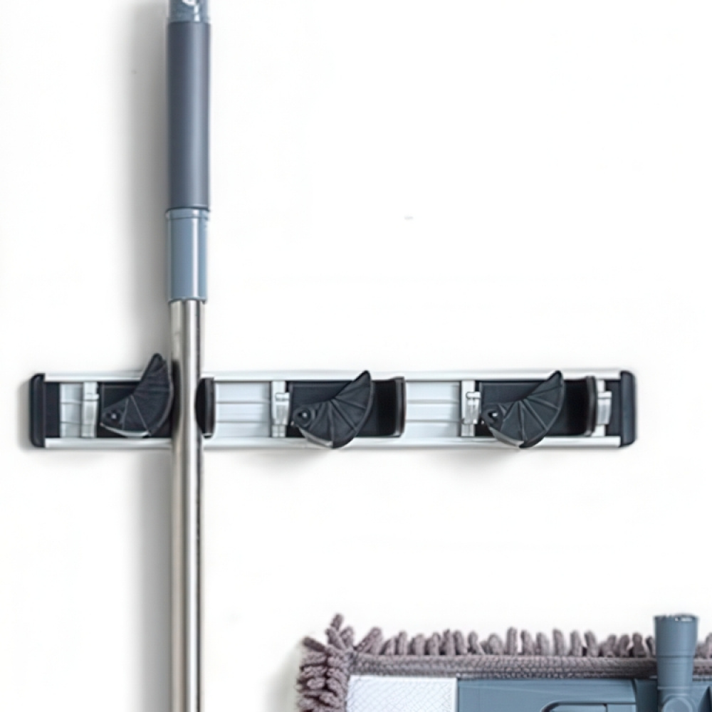 Kvasthållare med krokar, MOP HOLDER, 40 cm, Aluminium / Svart i gruppen Förvaring / Förråd- och garageförvaring / Redskapshållare hos SmartaSaker.se (41623)