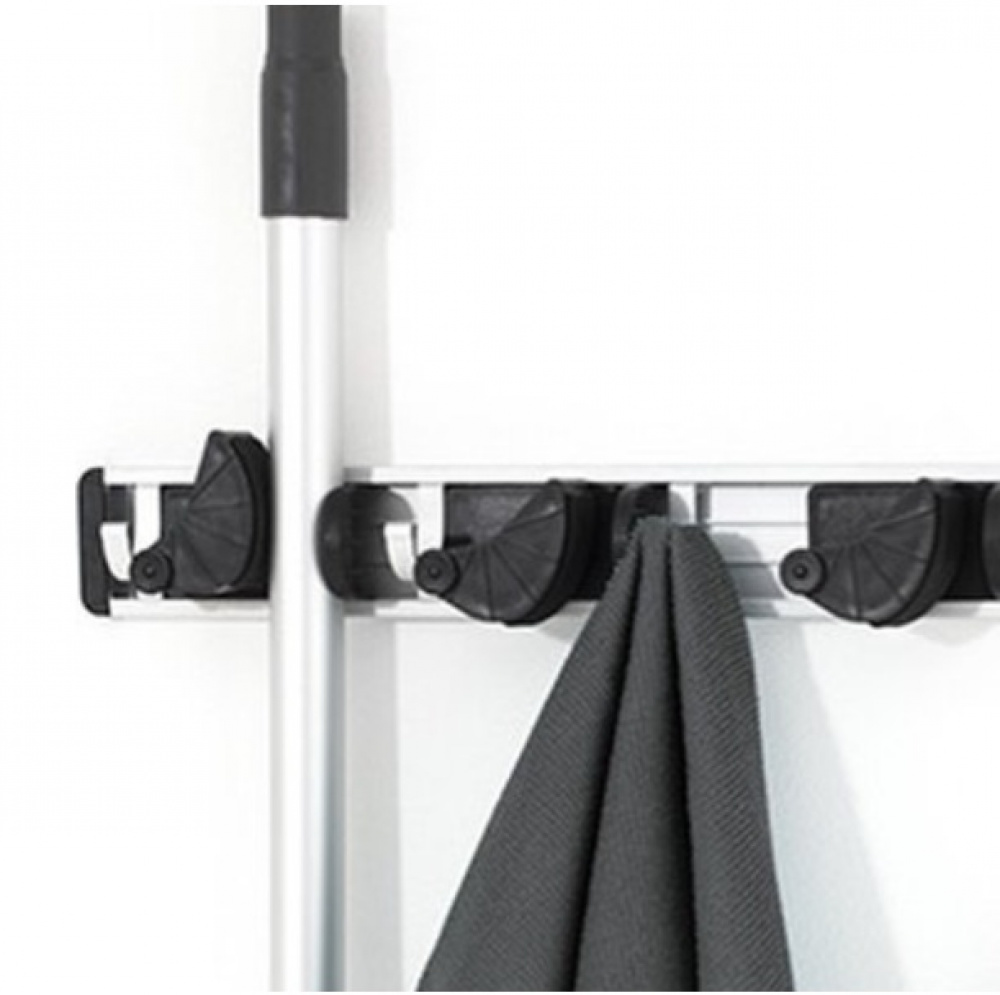 Kvasthållare med krokar, MOP HOLDER, 40 cm, Aluminium / Svart i gruppen Förvaring / Förråd- och garageförvaring / Redskapshållare hos SmartaSaker.se (41623)