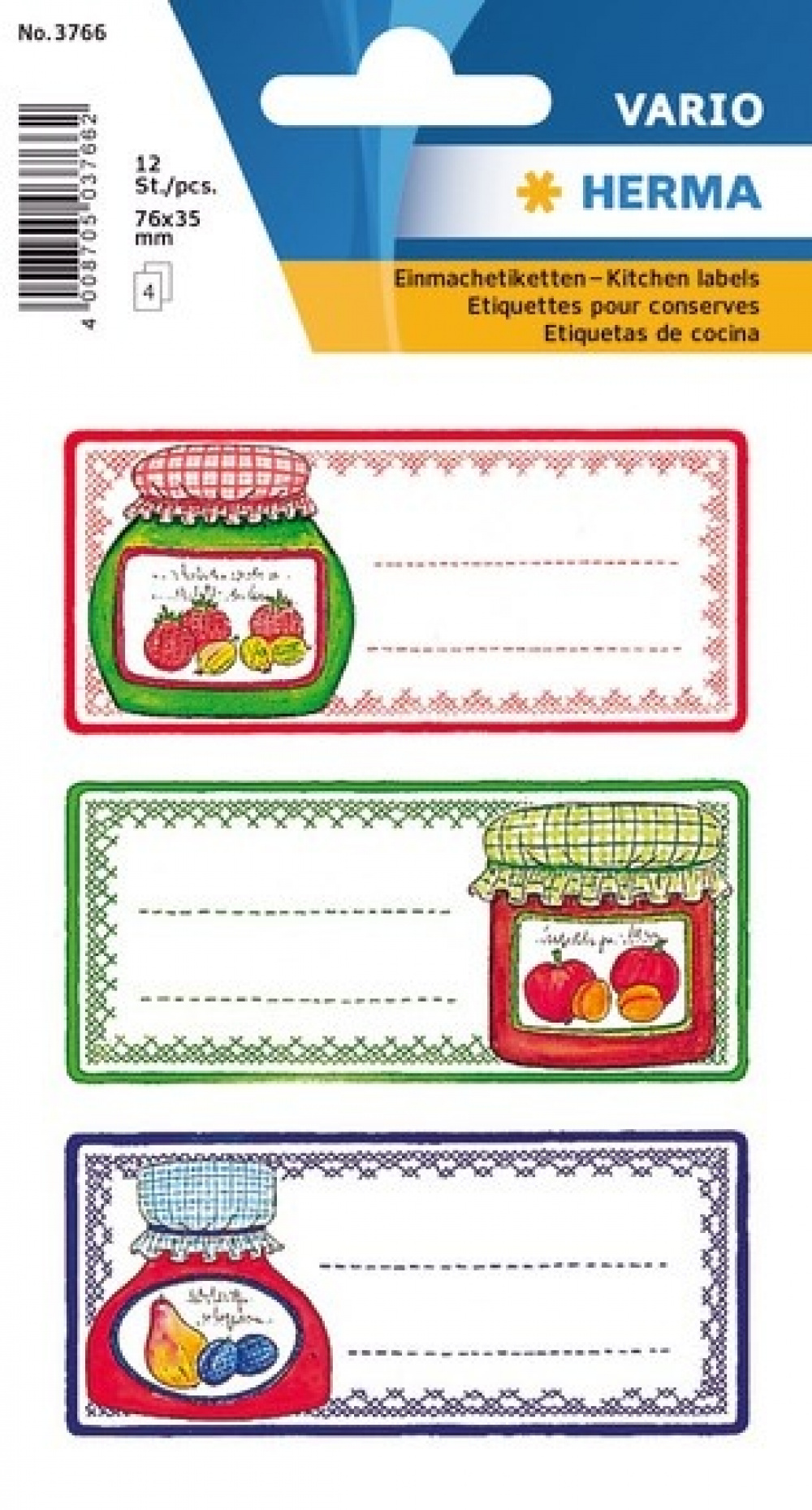 Köksetiketter för frys och burkar, 12 st, JAM JARS, 76 x 35 mm, Syltburksmotiv i gruppen Förvaring / Magneter och självhäftande / Skyltar och etiketter hos SmartaSaker.se (41632)