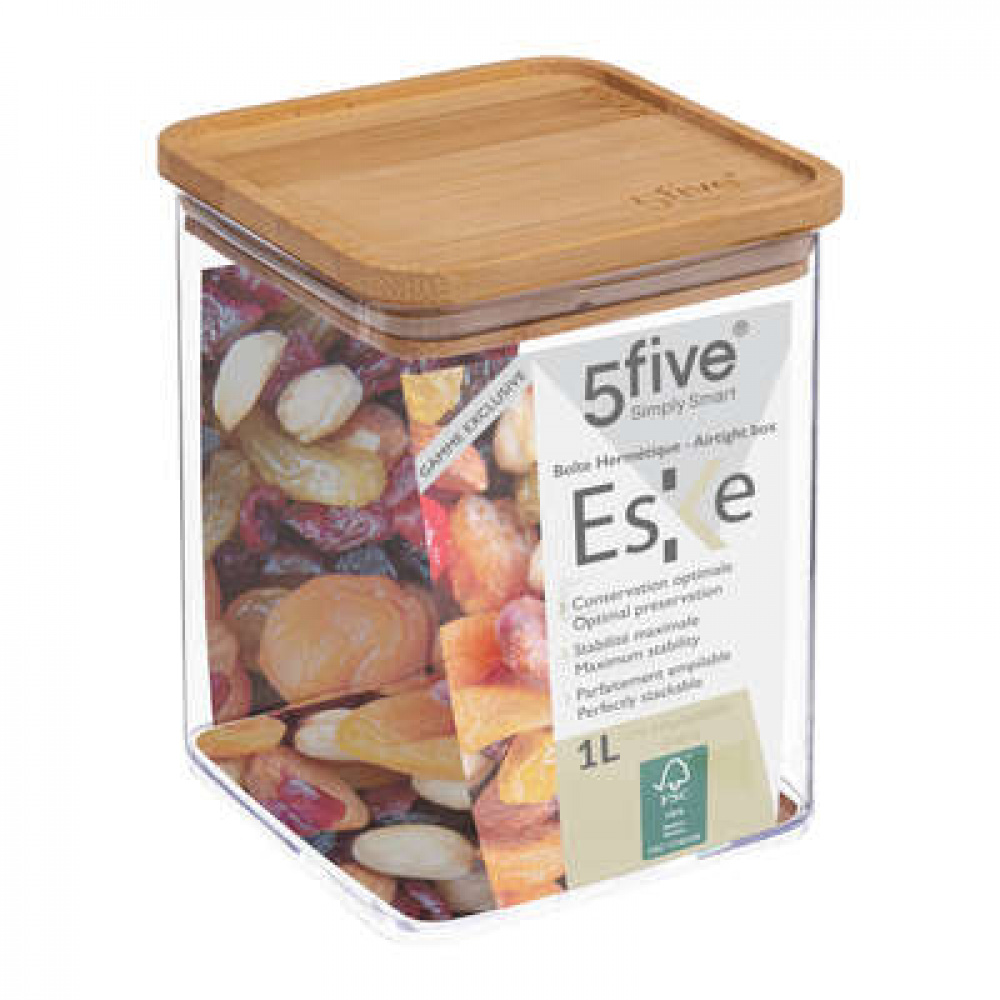 Lufttät behållare, Fyrkantig, 1 L, ESKE BAMBOO MEDIUM, 10,4 x 10,4 x H 14 cm, Klar / Natur i gruppen Förvaring / Köksförvaring / Förvaringslådor och burkar hos SmartaSaker.se (41686)