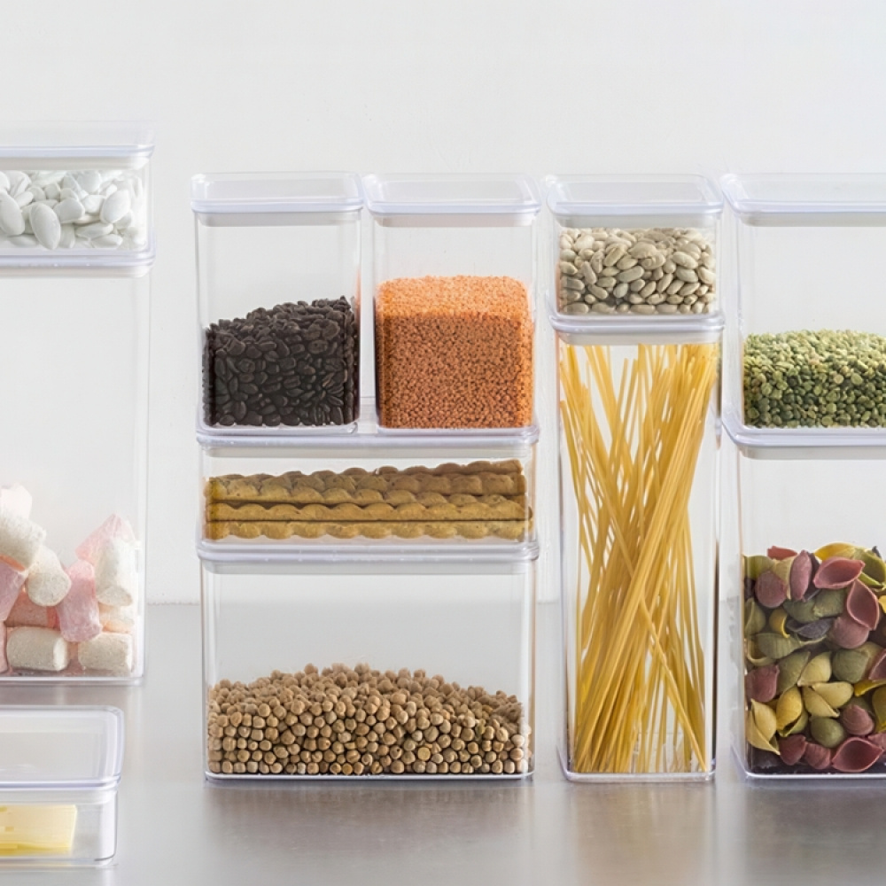 Lufttät behållare, Fyrkantig, 1 L, ESKE MEDIUM, 10,4 x 10,4 x H 14 cm, Klar / Vit i gruppen Förvaring / Köksförvaring / Förvaringsburkar / 5five förvaringsburkar hos SmartaSaker.se (41687)