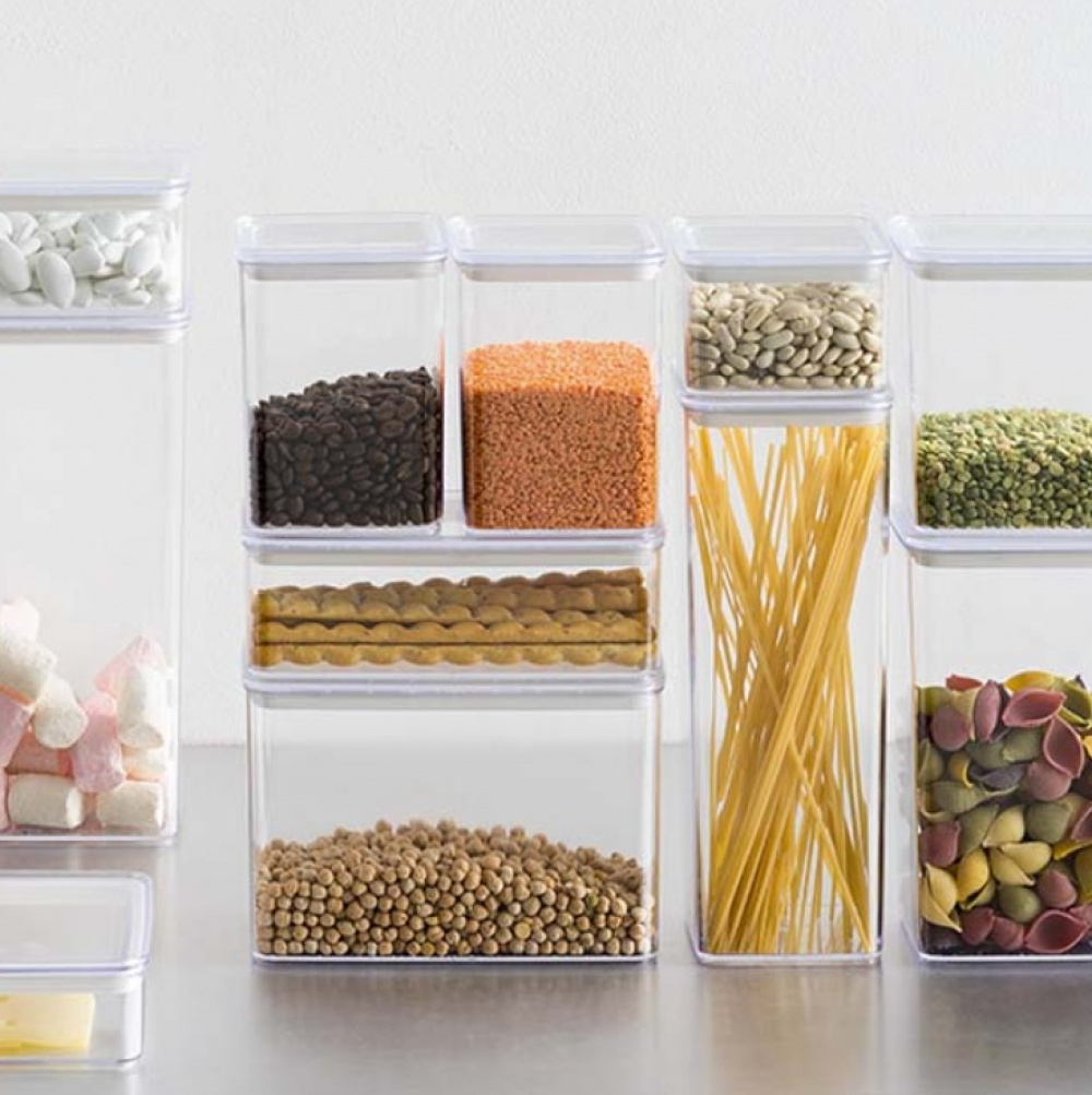 Lufttät behållare, Fyrkantig, 1,5 L, ESKE LARGE 10,4 x 10,4 x H 20,5cm, Klar / Vit i gruppen Förvaring / Köksförvaring / Förvaringslådor och burkar / Eske hos SmartaSaker.se (41689)