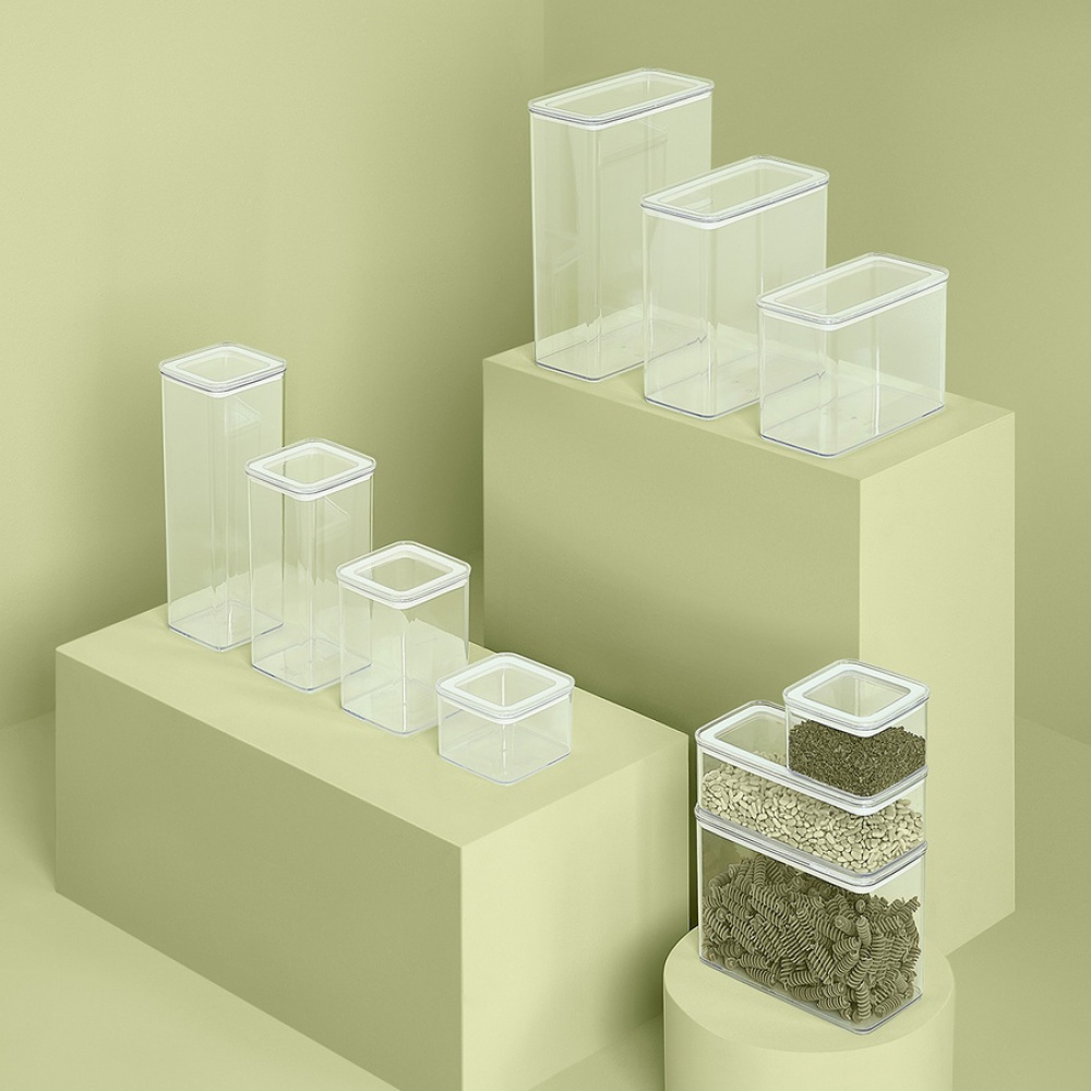 Lufttät behållare, Rektangulär, 2 L, ESKE MEDIUM, 20,4 x 10,4 x H 13,6 cm, Klar / Vit i gruppen Förvaring / Köksförvaring / Förvaringslådor och burkar / Eske hos SmartaSaker.se (41696)