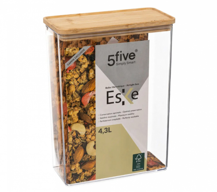 Lufttät behållare, Rektangulär, 4,3 L, ESKE BAMBOO XL, 20,4 x 10,4 x H 27,2 cm, Klar / Natur i gruppen Förvaring / Köksförvaring / Förvaringsburkar / 5five förvaringsburkar hos SmartaSaker.se (41699)