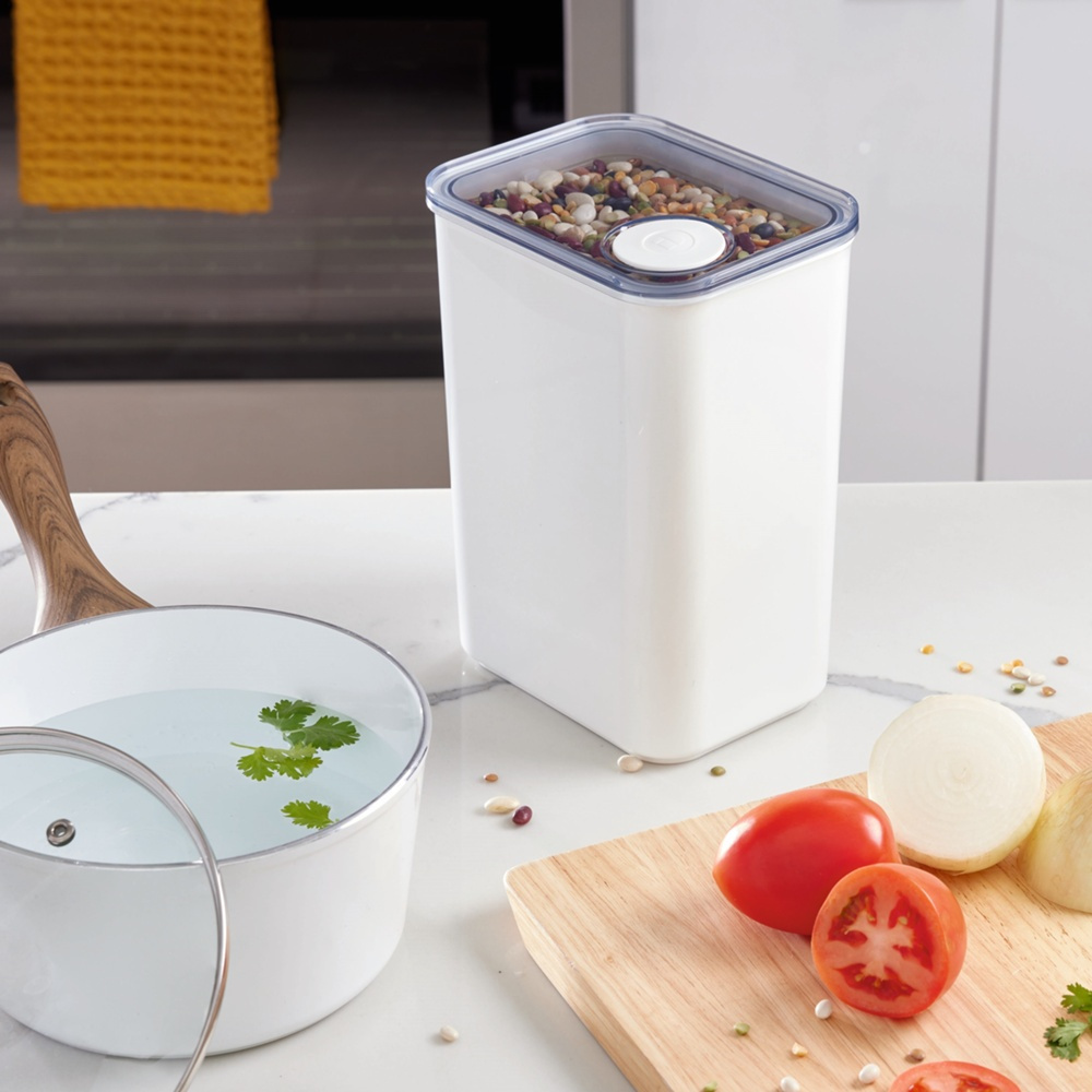 Lufttät Förvaringsburk, iD POUR LID LARGE CANISTER, 12,1 x 16,2 x H 22,2 cm, Vit / Transparent i gruppen Förvaring / Köksförvaring / Förvaringslådor och burkar hos SmartaSaker.se (41705)