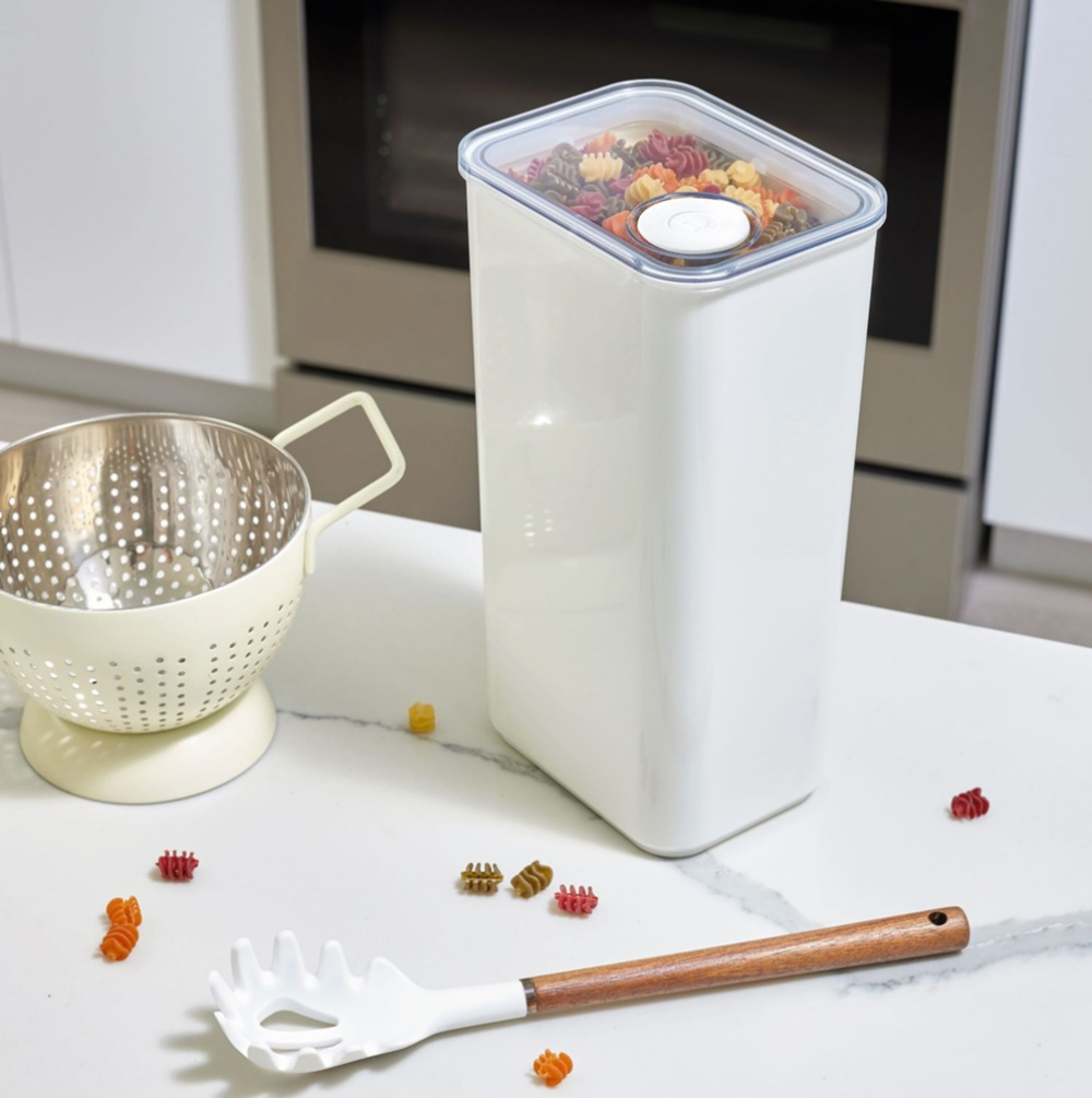 Lufttät Förvaringsburk, iD POUR LID XL CANISTER, 12,1 x 16,2 x H 29,5 cm, Vit / Transparent i gruppen Förvaring / Köksförvaring / Förvaringslådor och burkar hos SmartaSaker.se (41708)