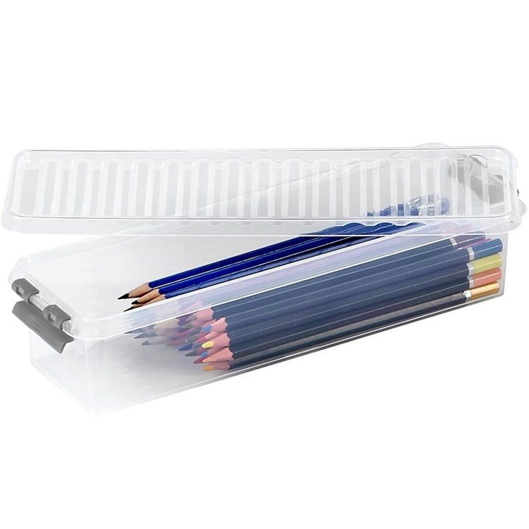 Låda / Ask, Långsmal, 0,9L, Q-LINE, 27 x 8,6 x H 6 cm, Klar / Silvergrå i gruppen Förvaring / Förvaringslådor / Småförvaring hos SmartaSaker.se (41717)