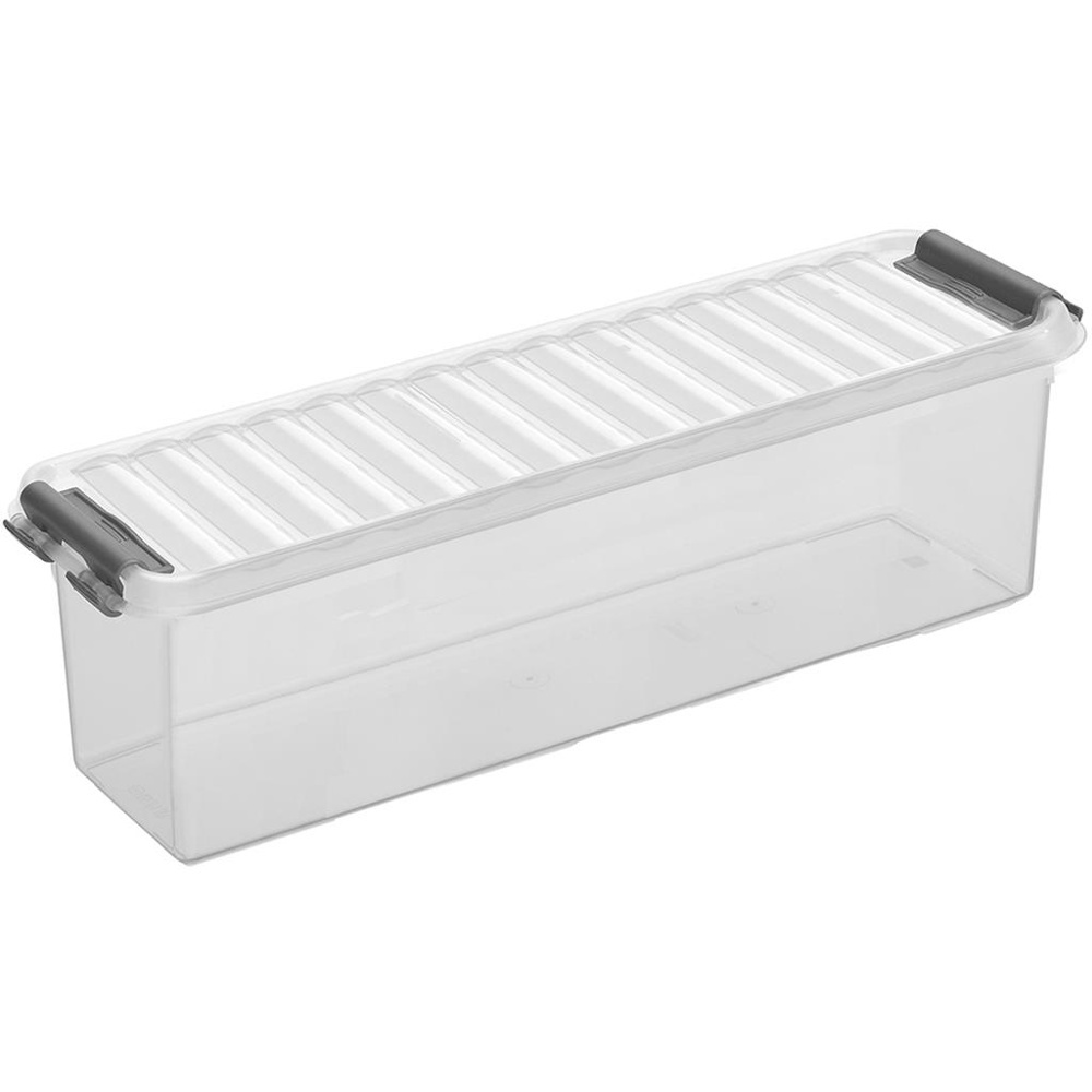 Låda / Ask, Långsmal, 1,3L, Q-LINE, 27 x 8,6 x H 9 cm, Klar / Silvergrå i gruppen Förvaring / Förvaringslådor / Småförvaring hos SmartaSaker.se (41718)