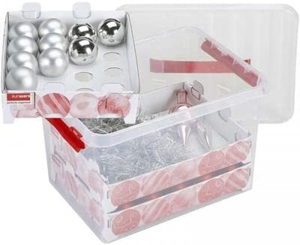 Låda för Julpynt. Med handtag, 22 Liter, CHRISTMAS BOX, 40 x 30 x H 26 cm, Klar / Röd i gruppen Förvaring / Förråd- och garageförvaring hos SmartaSaker.se (41725)