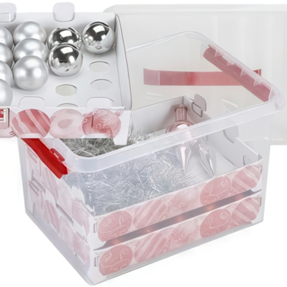 Låda för Julpynt. Med handtag, 22 Liter, CHRISTMAS BOX, 40 x 30 x H 26 cm, Klar / Röd i gruppen Förvaring / Förråd- och garageförvaring hos SmartaSaker.se (41725)