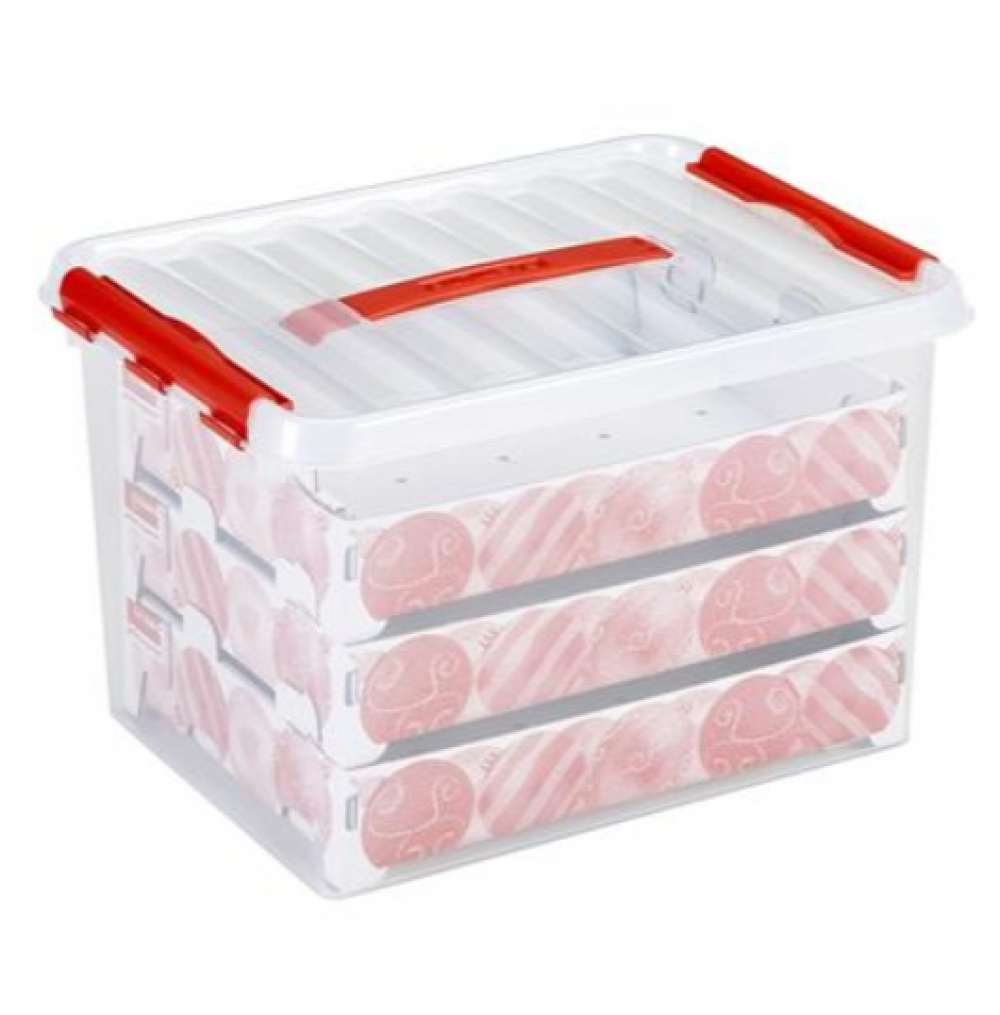 Låda för Julpynt. Med handtag, 22 Liter, CHRISTMAS BOX, 40 x 30 x H 26 cm, Klar / Röd i gruppen Förvaring / Förråd- och garageförvaring hos SmartaSaker.se (41725)