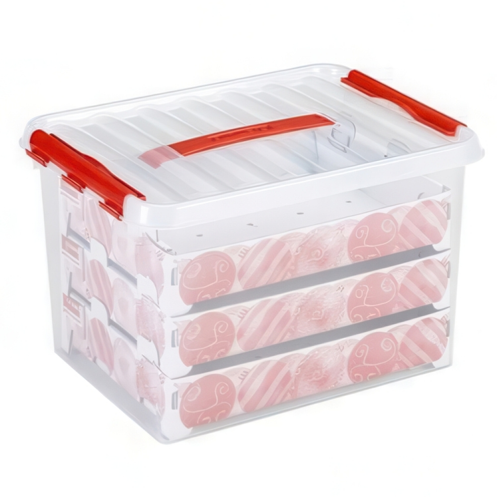 Låda för Julpynt. Med handtag, 22 Liter, CHRISTMAS BOX, 40 x 30 x H 26 cm, Klar / Röd i gruppen Förvaring / Förråd- och garageförvaring hos SmartaSaker.se (41725)