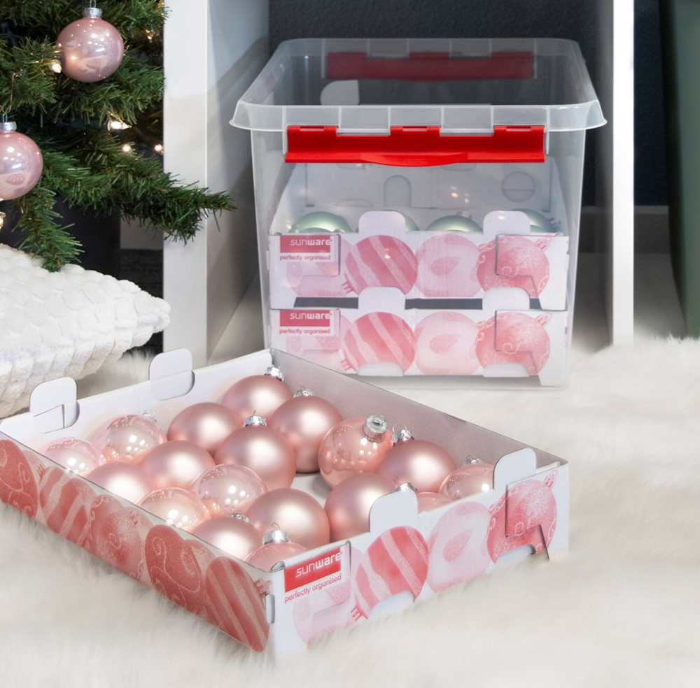 Låda för Julpynt. Med handtag, 22 Liter, CHRISTMAS BOX, 40 x 30 x H 26 cm, Klar / Röd i gruppen Förvaring / Förråd- och garageförvaring hos SmartaSaker.se (41725)