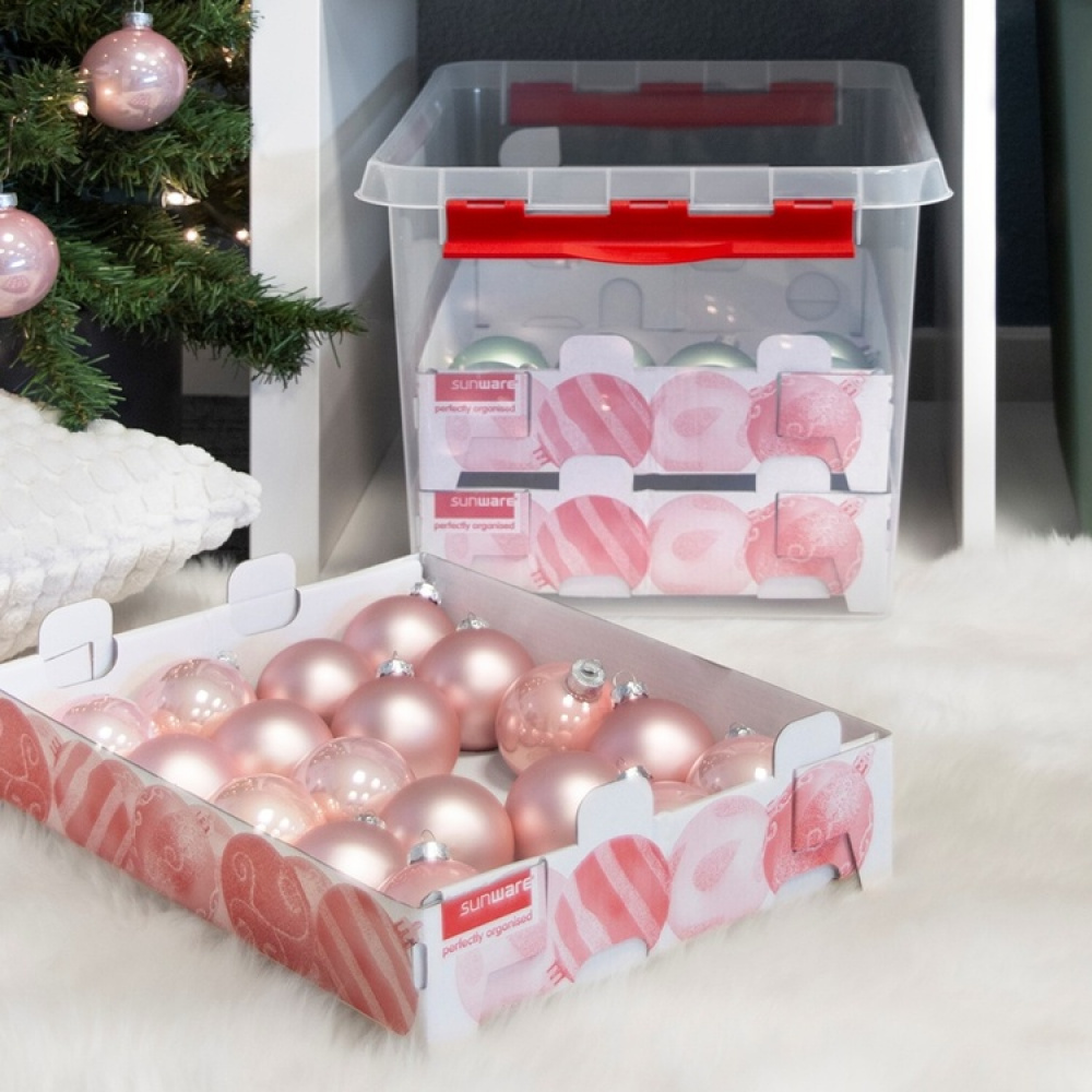 Låda för Julpynt. Med handtag, 22 Liter, CHRISTMAS BOX, 40 x 30 x H 26 cm, Klar / Röd i gruppen Förvaring / Förråd- och garageförvaring hos SmartaSaker.se (41725)