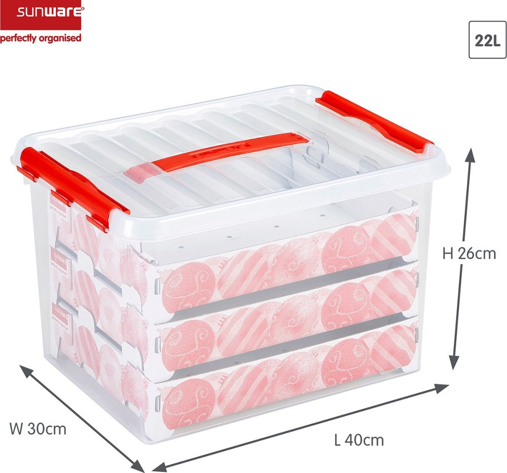 Låda för Julpynt. Med handtag, 22 Liter, CHRISTMAS BOX, 40 x 30 x H 26 cm, Klar / Röd i gruppen Förvaring / Förråd- och garageförvaring hos SmartaSaker.se (41725)