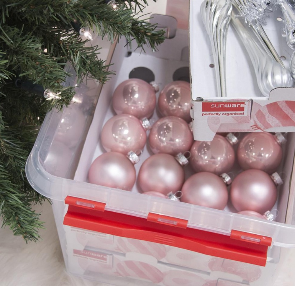 Låda för Julpynt. Med handtag, 22 Liter, CHRISTMAS BOX, 40 x 30 x H 26 cm, Klar / Röd i gruppen Förvaring / Förråd- och garageförvaring hos SmartaSaker.se (41725)