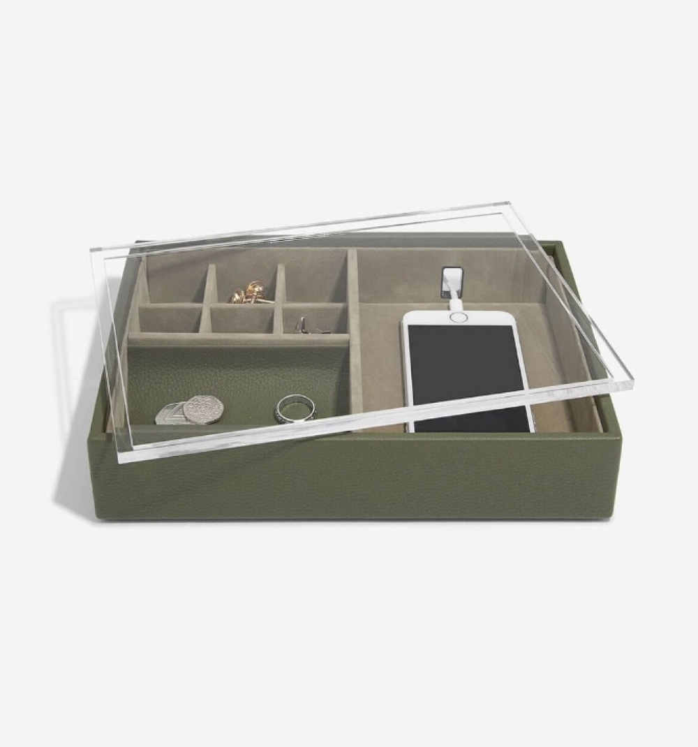 Låda för Accessoarer med displaylock, STACKERS VALET BOX, 18 x 25 x H 6 cm , Olivgrön i gruppen Förvaring / Sovrumsförvaring / Smyckesförvaring hos SmartaSaker.se (41730)