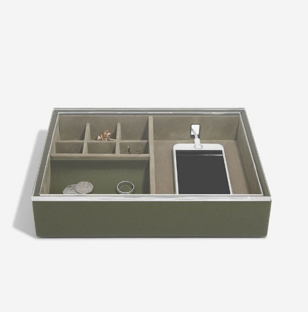 Låda för Accessoarer med displaylock, STACKERS VALET BOX, 18 x 25 x H 6 cm , Olivgrön i gruppen Förvaring / Sovrumsförvaring / Smyckesförvaring hos SmartaSaker.se (41730)